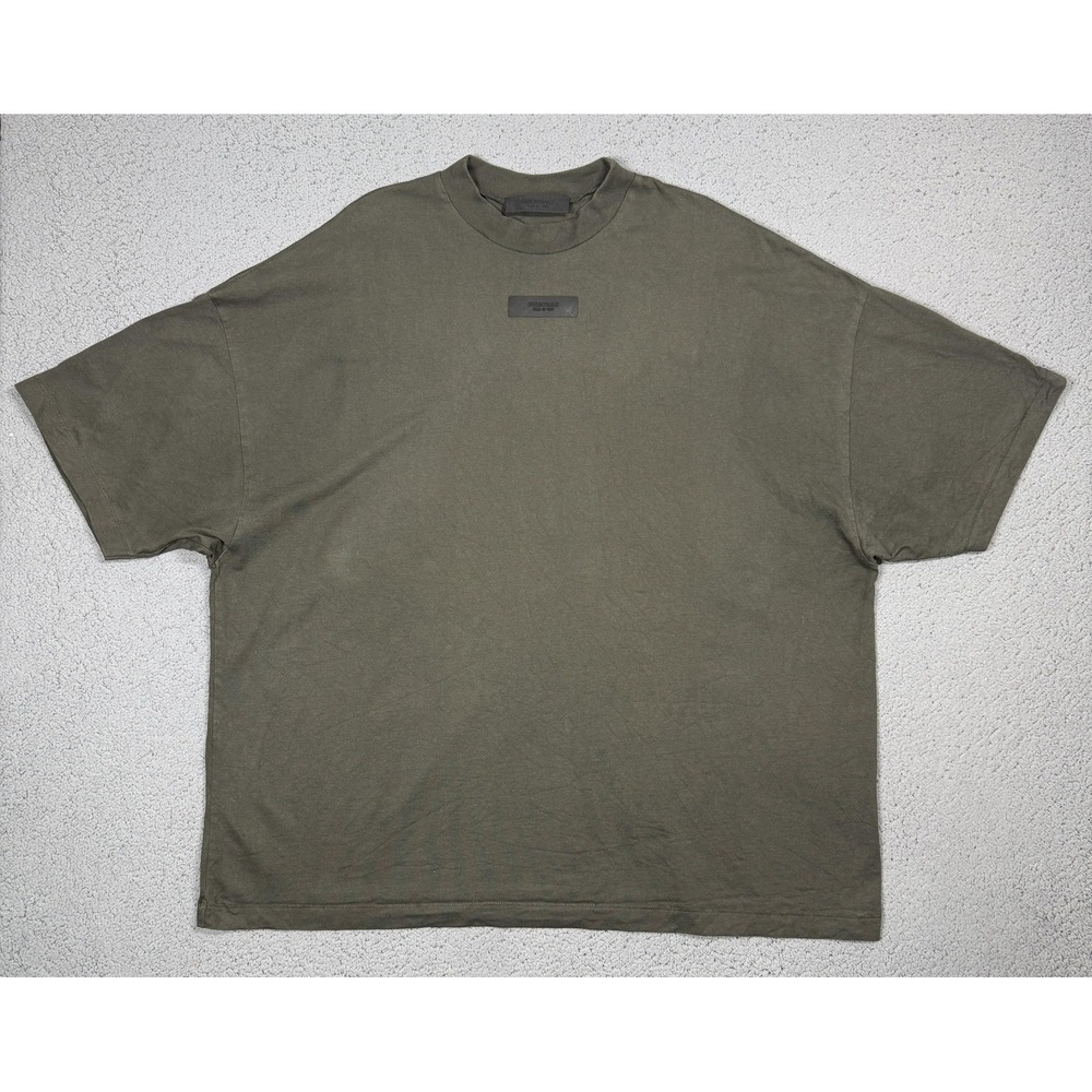 Fear Of God Essentials Shirt Mens XL Green Relaxed Fit Crewneck Logo Patch Tee
